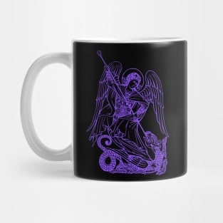 Saint Michael vanquishing the dragon (violet neon) Mug